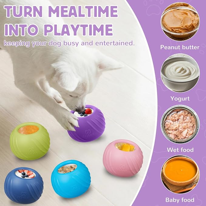 Long-Lasting Dog Lick Toy, Wobbly Dog Enrichment Lick Bowl to Keep Dogs Busy, Interactive Stuffable Dog Treat Feeder for Boredom, Silicone Treat Dispensing Chew Toy(Purple,L)