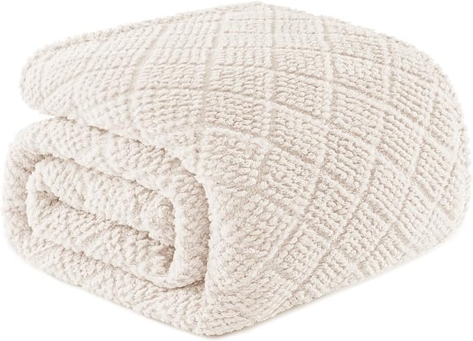 Whale Flotilla Soft Fleece Twin Size Blanket for Bed, Ivory White | Jacquard Waffle Blankets for Home Decor, Lightweight and Cozy, All Season Suitable, 60x80 Inch