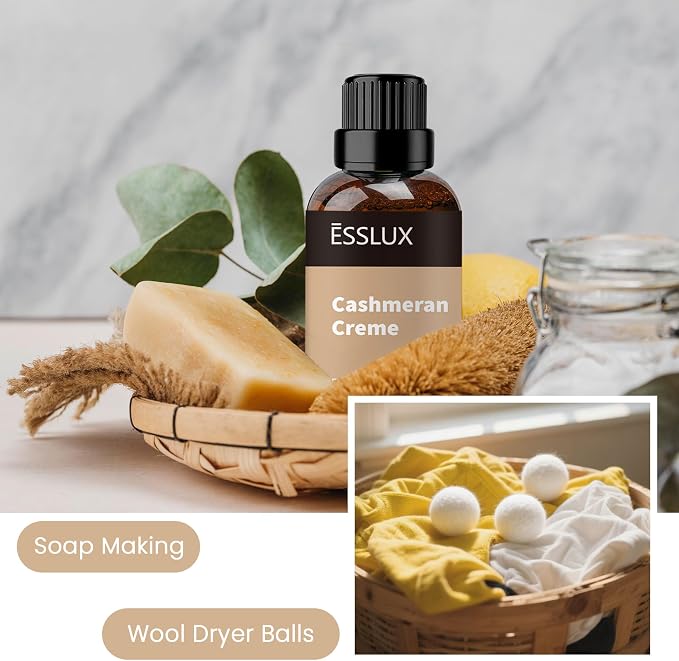 Fragrance Oil, ESSLUX Cashmeran Creme Large Single Essential Oil 30ml, Vanilla Aroma Candle Making Scents, Middle Eastern Scented Oils for Home for Diffuser, Massage, Soap, Perfume, Humidifier
