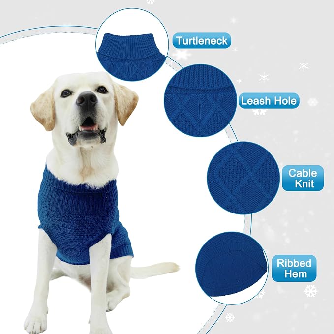 Mihachi Turtleneck Dog Sweater - Winter Coat Apparel Classic Cable Knit Clothes with Leash Hole for Cold Weather, Ideal Gift for Pet in New Year