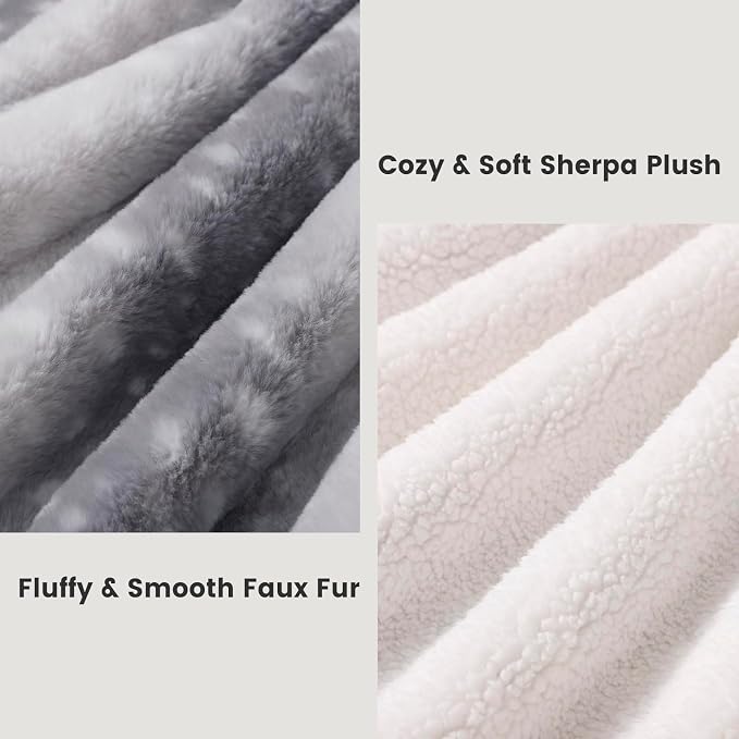 Cozy Bliss Luxury Faux Fur Throw Blanket Deer Print, Non Shedding Reversible Sherpa Blankets Super Soft Fuzzy Thick Warm Throws Home Decor for Christmas Couch Bed Sofa Women (Grey, 60x80 Inches)