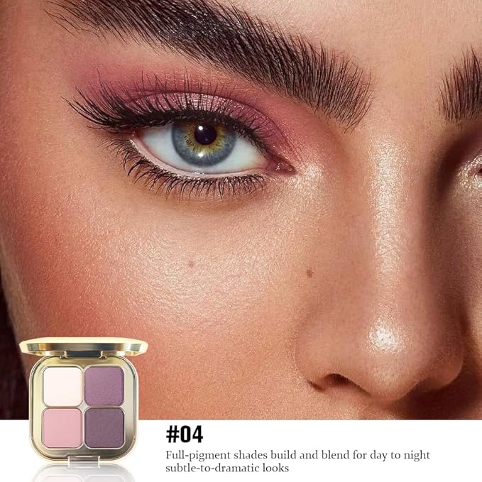 White Pink Purple 4Colors Eyeshadow Makeup Palette with Mirror,Natural Neutral Powde Eye Shadow Palettes for Older Women,Long Lasting Naturing-Looking,Lightweight Eye Makeup Kit Travel Size,Vegan