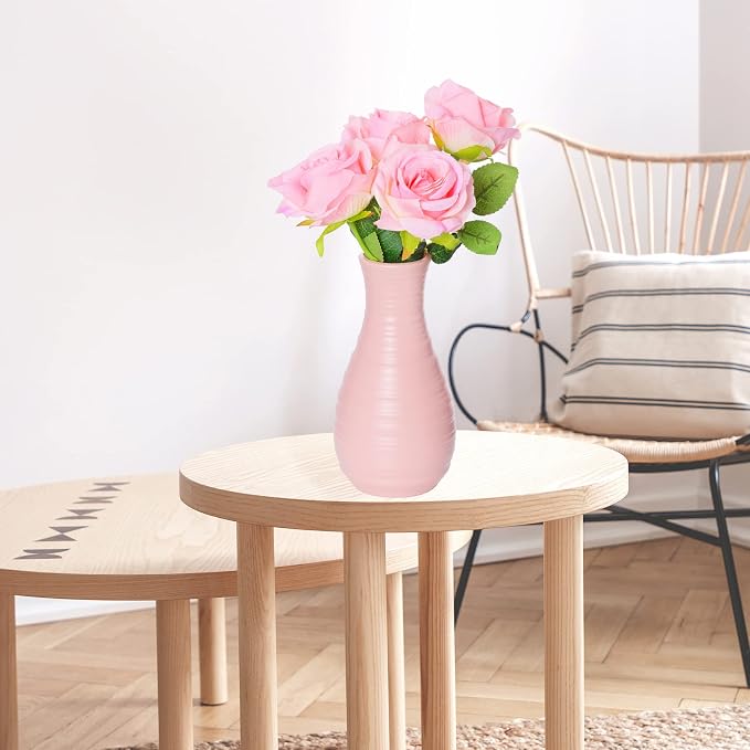 2 Pack Composite Plastics Flower Vase, Unbreakable Ceramic Look Vase for Home Decor Centerpieces, Arranging Bouquets (Pink)