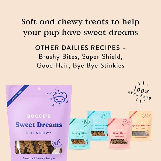 Bocce's Bakery Sweet Dreams Soft & Chewy Dog Treats, Banana & Honey (6 oz) | Oven Baked, Wheat-Free Everyday Dog Treat Cookies - Made with Real, Limited Ingredients and Baked in The USA