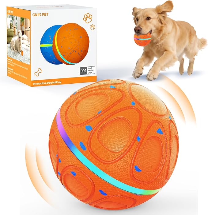 Interactive Dog Toys Ball – Automatic 3-Modes Active Rolling Balls (Orange) | Moving bouncing & rotating dog toy ball with colorful lights. Solid E-TPU material, IPX7 waterproof for medium & large dogs
