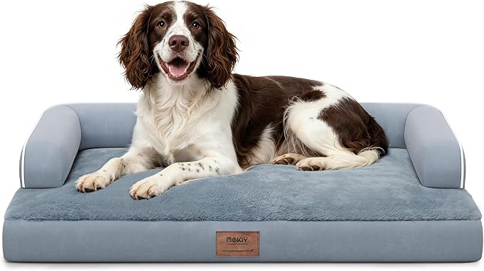 Orthopedic Waterproof Dog Bed with Bolster for Extra Large Size Dogs | Pillow Support for Neck Relief, Egg Crate Foam, Waterproof Liner, Anti-Slip Bottom, Removable Bolster Cover, 48 x 33 Inch
