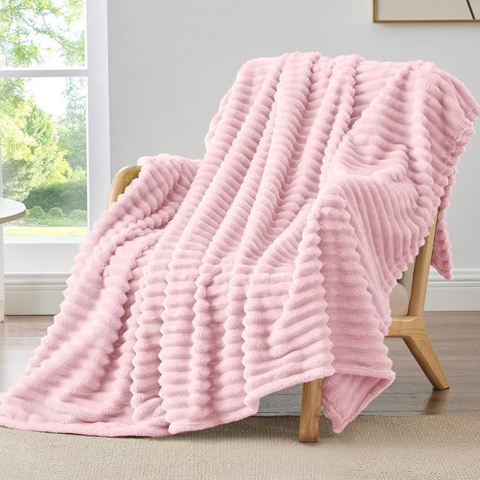 BEDELITE Striped Fleece Throw Blanket, Cherry Blossom, 50"x60" | 300GSM Microfiber Fleece, Soft Cozy, Lightweight Warm, Double-Sided Plush, Machine Washable, Gift, Room Decor, for Couch Sofa