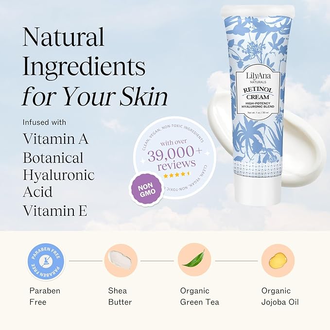 LilyAna Naturals Anti Aging Retinol Face Cream for Women – Wrinkle & Neck Cream for Firming, Retinol Moisturizer for Face with Hyaluronic Acid, Hydrating Night Cream for Fine Lines, Collagen Boost