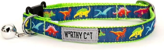 THE WORTHY DOG Icons Pattern, Breakaway Cat Collar, with Bell, Navy
