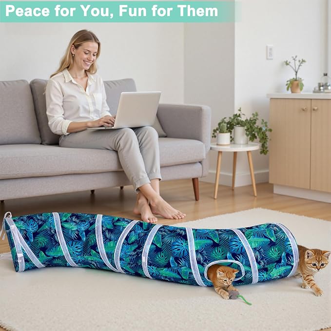 Glittme S-Shape Cat Tunnel, Foldable Cat Tunnels for Indoor Cats