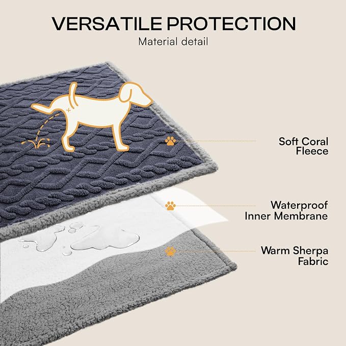 Luciphia Waterproof Dog Blanket, Reversible Sherpa Fleece for Couch Cover | Reversible waterproof pet blanket soft fleece machine washable protect couch bed, Dark Grey 40" x 28"