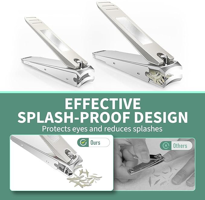 Nail Clippers for Men with Catcher, CLPPNA 2-Pack Large & Small Anti-Splash Nail Clippers Set, Ultra Sharp Sturdy Fingernail and Toenail Clipper Cutters for Men Women, Nickel Color