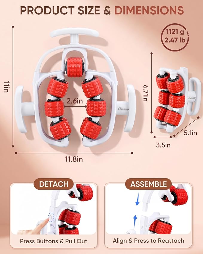 ONUEMP Leg Massager Lymphatic Drainage Cellulite Massage Tool Fascia Roller | Detachable & Double-Row Muscle Roller for Leg, Calf, Arm, Neck - Anti Celulitis, Body Sculpting, Deep Tissue, Daily Self-Care