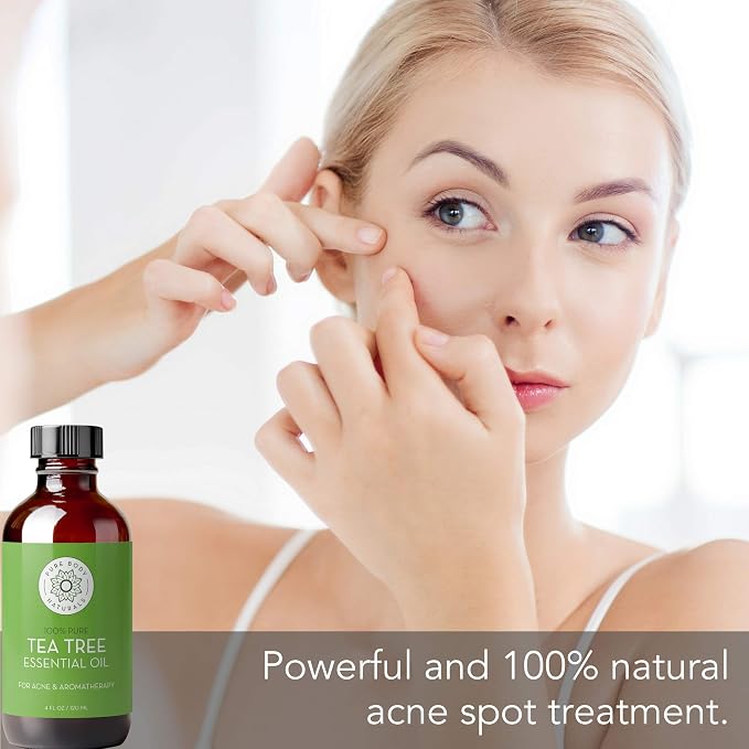 Tea Tree Essential Oil, 4 Fl Oz with Dropper - Undiluted Therapeutic Grade for Your Face, Skin, Hair and Diffuser - 100% Pure Melaleuca Oil for Acne, Toenails - by Pure Body Naturals