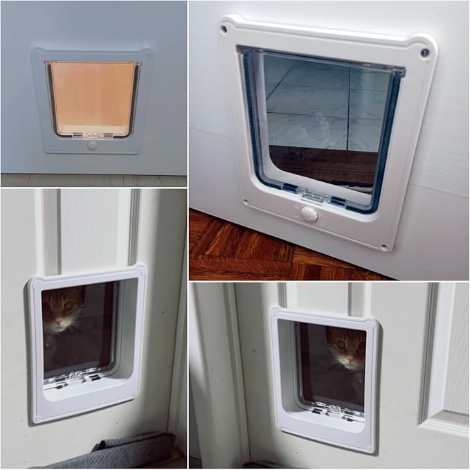 NAMSAN Cat Door Interior Door, White, Flap Opening 7.1" x 7.3", 4 Way Locking Cat Door for Exterior Door, Weatherproof Pet Door for Kitten Small Dogs, Cat Flap Doors for Wooden/Metal Door, Window