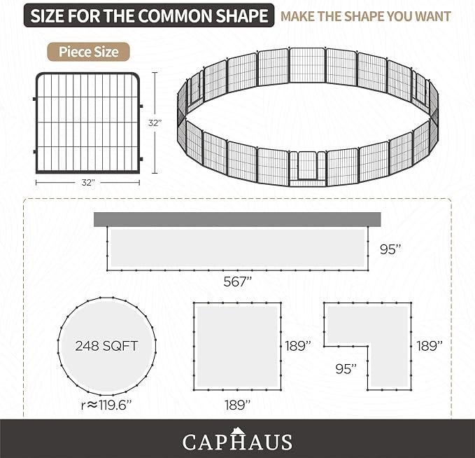CAPHAUS 24/32/40 Inch Height Bold Metal Foldable Heavy-Duty Pet Playpen with Door, Available in 8/16/24/32 Panels Indoor/Outdoor Portable Kennel, Dog/Animals Exercise Fence Cage for Yard, RV, Camping