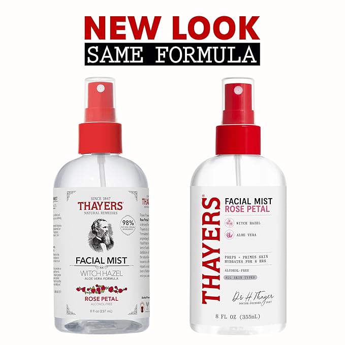 Thayers Alcohol-Free Witch Hazel Facial Mist Toner with Aloe Vera, Rose Petal, Soothing and Hydrating, For All Skin Types, 8 oz