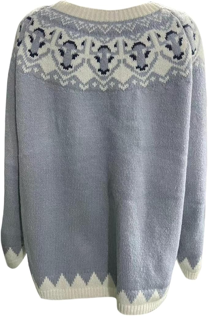 Zhyaj Fair Isle Sweater for Womens Winter Long Sleeve Vintage Knitted Sweater Casual Fall Crew Neck Pullover Sweaters