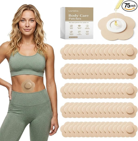 Castor Oil Patches - 75PCS of Disposable Castor Oil Organic Cotton Self Patch Suitable for Navel Use, Breathable, Portable, Cannot be Cleaned