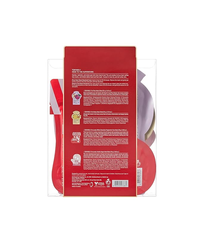 TONYMOLY Head to Toe Mask Set – 4-Piece Face Mask Set with Sheet Masks, Hand Mask & Foot Mask | Hydrating, Brightening & Nourishing Skincare Collection, Holiday Gift Set