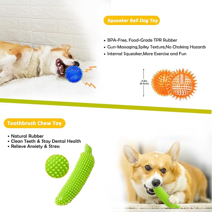 Aipper Dog Toys 25 Pack for Fun and Teeth Cleaning, Puppy Chew Toys Pack with Squeak Plush Toy,Squeaky Toy Balls,Tug of War and Rope Toys for Puppy to Small Dogs