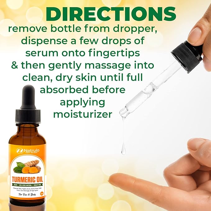 All Natural Turmeric Skin Brightening Oil for Dark Spots - Cleanses Skin, Fights Acne, Evens Tone, Heals Scars - Pure Handcrafted Turmeric Oil Skincare Made in the USA