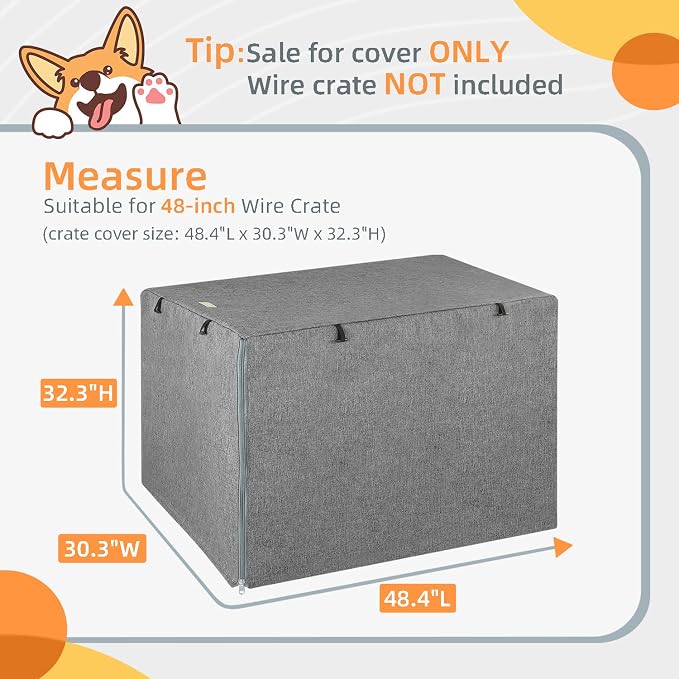 Seiyierr Dog Crate Cover - Kennel Covers Fit for 48 Inch Dogs Crate, Double Door Polyester for Wire Puppy Cage Indoor Outdoor Protection, Grey