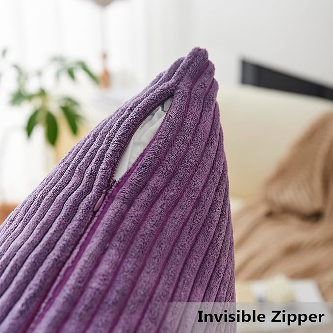 Home Brilliant Purple Euro Sham Velvet Corduroy Decorative Throw Pillow Cover for Couch Bench Living Room, Eggplant, (66x66 cm, 26inch)