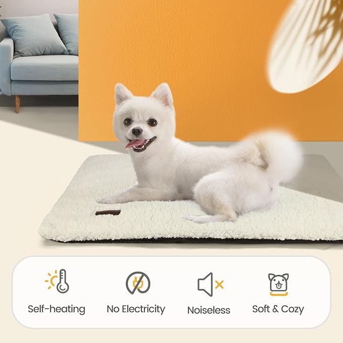 Self Warming Cat Bed Self Heating Cat Dog Mat Pad 24 x 18 in Extra Warm | Non Electric, Self Heated Cat Bed for Indoor Outdoor Pets, Removable Washable Cover, Non-Slip Bottom, Crinkle-Free, Beige