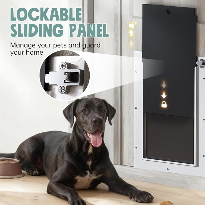 3-Flap XL Dog Door for Door, All Aluminum Doggy Door for Exterior | Insulated Flap, Thermal Insulation, Energy Efficient, Durable Rust Resistant, Closing Panel, Safety Locks, Pets Up to 220lb