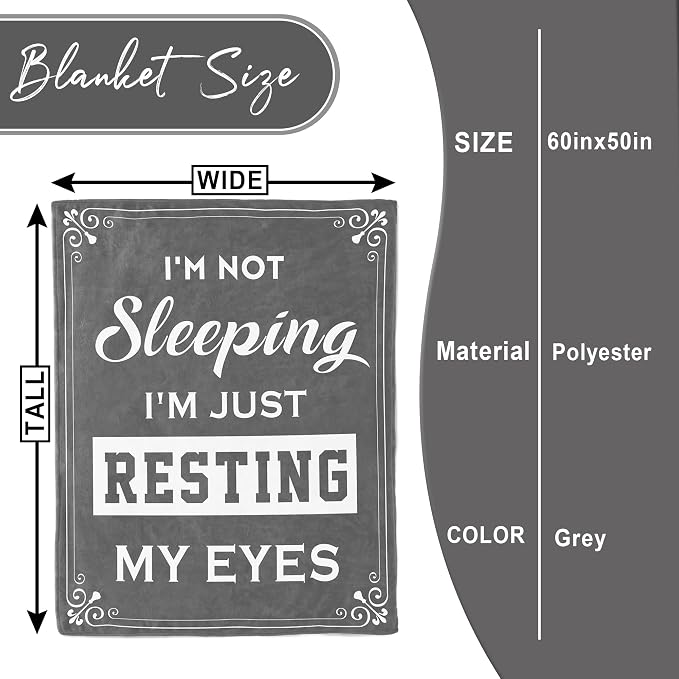 kituzol Birthday Gift for Men, 60th 70th 80th 40th Gift Birthday for Men, Dad Husband Son Present, I'm Not Sleeping, I'm Just Resting My Eyes Nap Blanket (Grey, 50" x 60")