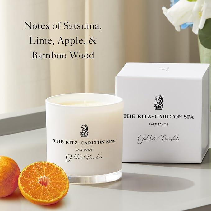 The Ritz-Carlton Candle - Lake Tahoe - Golden Bamboo - Gift Boxed - Notes of Satsuma Citrus, Lime, Apples, Bamboo - 9oz