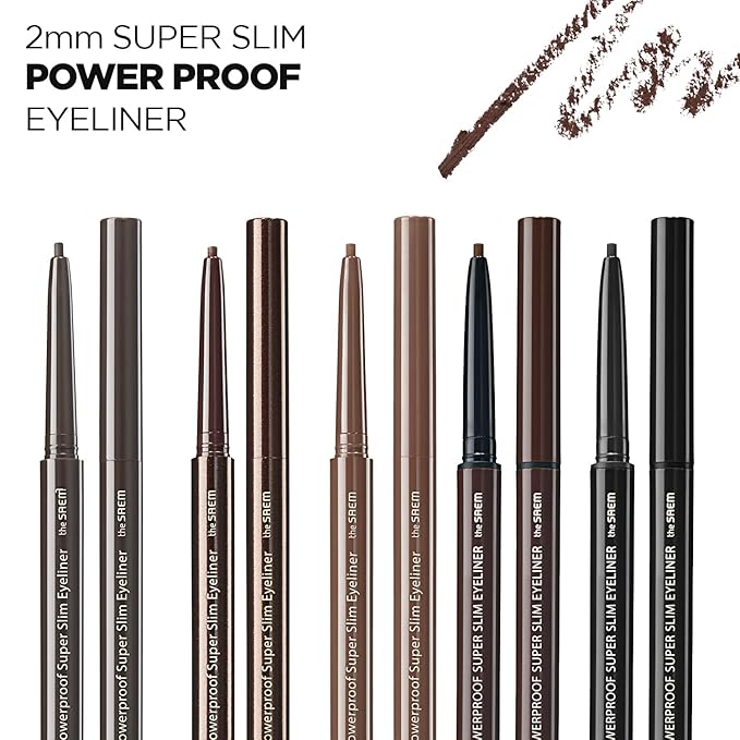 THESAEM Eco Soul Powerproof Super Slim Eyeliner - Smudge Proof Gel Eyeliner - Micro Precision Tip (2mm) - Highly Pigmented & Long-lasting Eye Makeup Glides on Smoothly, 0.1g (BR01 Thrill Brown)