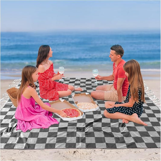 Antfuny Turkish Beach Towels Jumbo Extra Large XL Oversized Thin Sand Free Compact Foldable Outdoor Picnic Airplane Travel Essentials Yard Towel Black