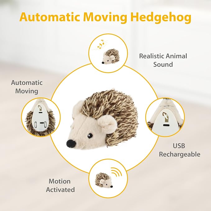 Gigwi Interactive Moving Cat Toy, USB-Charged Squeaky Hedgehog for Cats