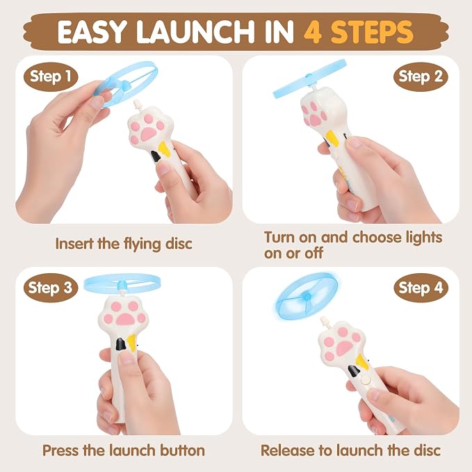 Cat Fetch Toy, Flying Disc Launcher with 6 Flying Discs