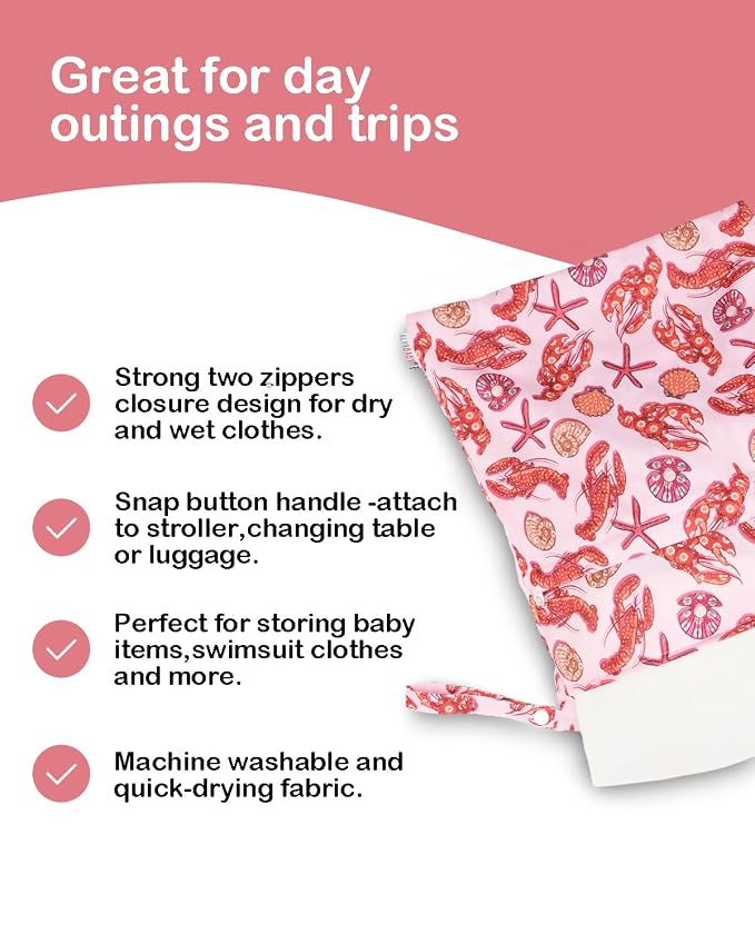 ALVA ALVABABY 2pcs Cloth Diaper Wet Dry Bags Waterproof Reusable with Two Zippered Pockets Travel Beach Pool Daycare Soiled Baby Items Yoga Gym Bag for Swimsuits or Wet Clothes 2LM23