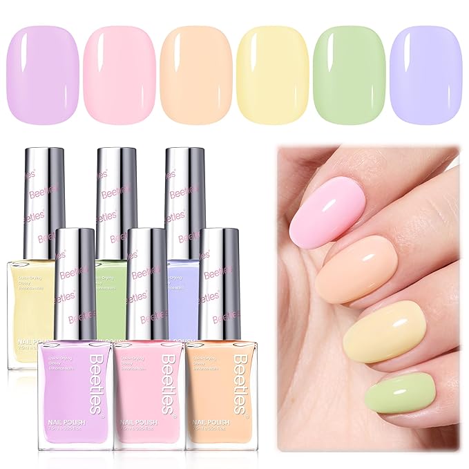 Beetles Pastel Nail Polish Set - Macaron Mood, 6 Colors Spring Nail Polish Quick Dry Set, Spring Nails Art, Long Lasting Manicure Salon DIY Home Easter Nails Gift for Her