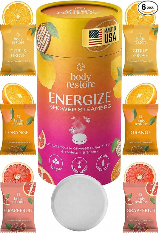 Body Restore Shower Steamers Aromatherapy 6 Pack – Fathers Day Gift for Dad, Birthday Gifts for Men, Relaxation Stress Relief Self Care – Premium Citrus Essential Oil Tablets