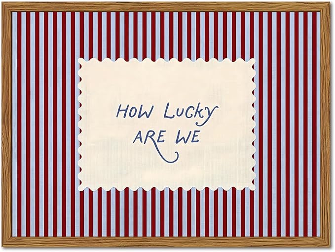 Framed How Lucky Are We Wall Art, Trendy Positive Affirmation Quotes Canvas Wall Decor Paintings, Red Striped Pictures Prints Preppy Home Decor for Living Room Bedroom Dorm 16x24 inch