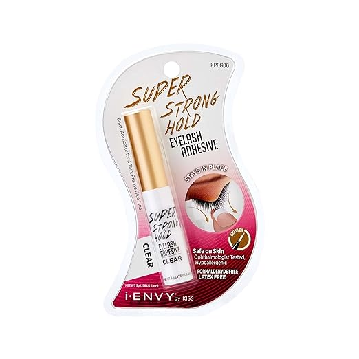 i•ENVY Super Strong Hold Eyelash Adhesive, Waterproof, 48-Hour Long-Lasting Lash Glue, Latex-Free, Hypoallergenic, Quick-Drying with Brush-On Applicator for Strip Lashes (Clear, 6 Pack)