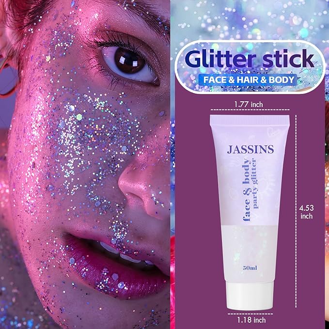 JASSINS 2PCS Body Glitter, 100ml Christmas Face Glitter for Women Girls Kids, Glitter Gel Makeup Tween Gifts, Singer Concerts Festival Rave Accessories, Chunky Mermaid Sequins Glitter