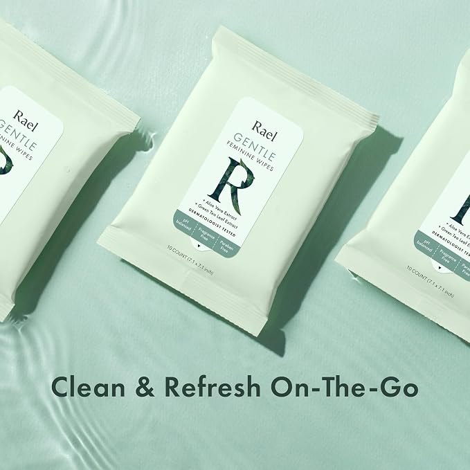 Rael Feminine Wipes, Flushable, Travel Size, All Skin Types, Daily Use (Gentle, 10 Count Pack of 2)