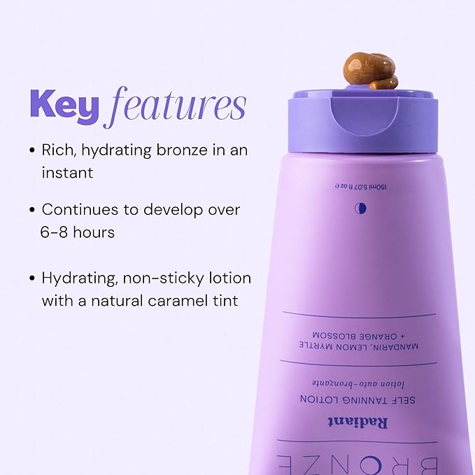 Luna Bronze Radiant Self Tanning Lotion | Natural Caramel Tint for Instant Tan | Moisturizing & Effortless Application, Soothing & Non-Irritating Formula | Vegan, Cruelty Free (150ml/5.07 fl. oz)