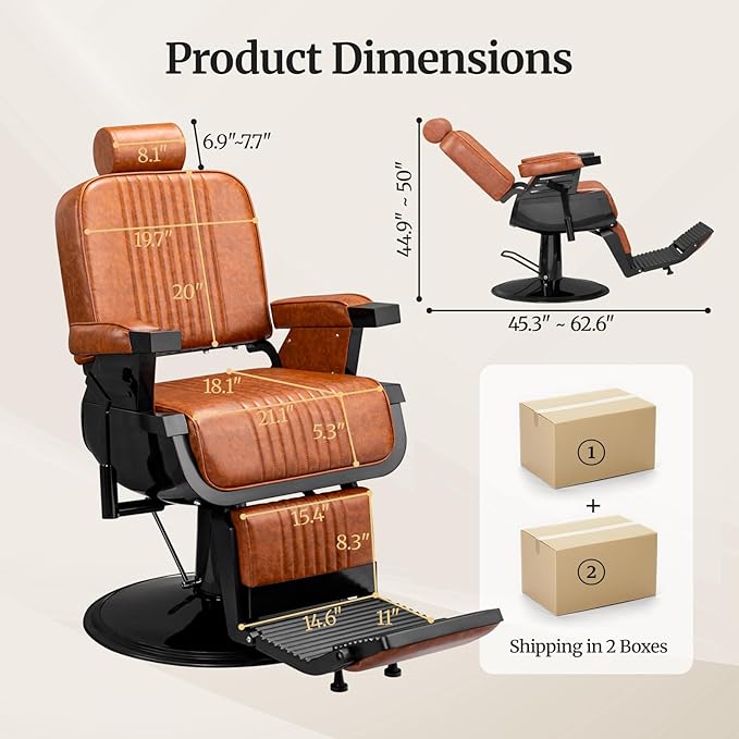 Winado Heavy Duty Vintage Barber Chair, Hydraulic Reclining Salon Chairs for Hair Stylist with Footrest & Headrest, 360° Swivel All Purpose Chair Salon Beauty Spa Shampoo Equipment, Brown