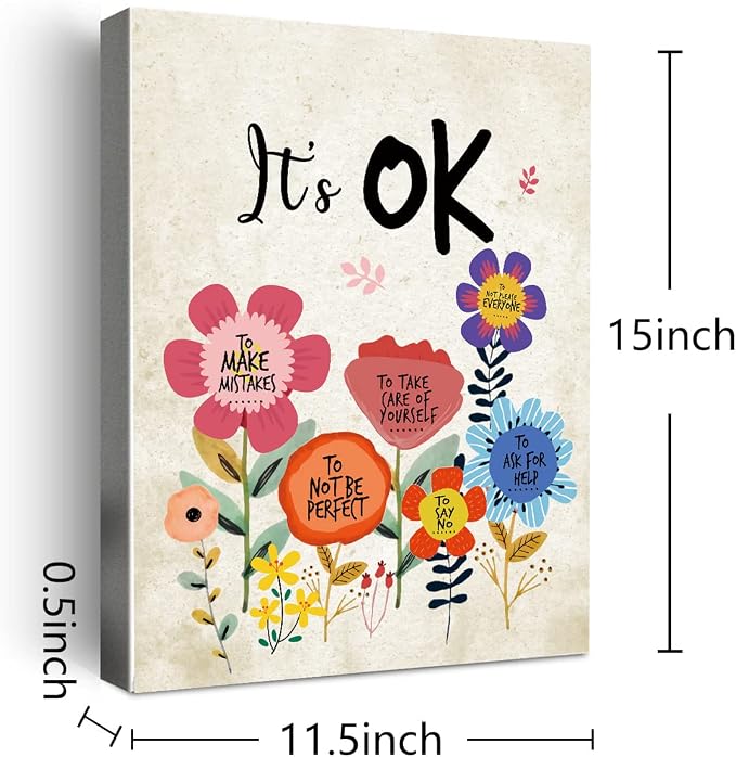 It's OK Wall Art Positive Affirmations Encouragement Canvas Framed Wall Decot for Teen Girls Room Bedroom Decoration