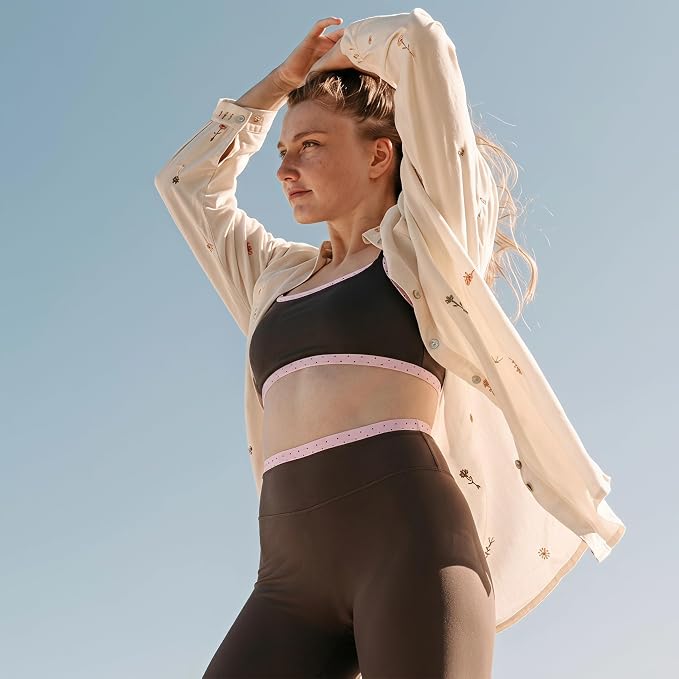 Aoxjox Women's High Waisted Workout Dual Core Leggings Color-Block Dual‑Layer Waist Buttery Soft Gym Yoga Pants 27"