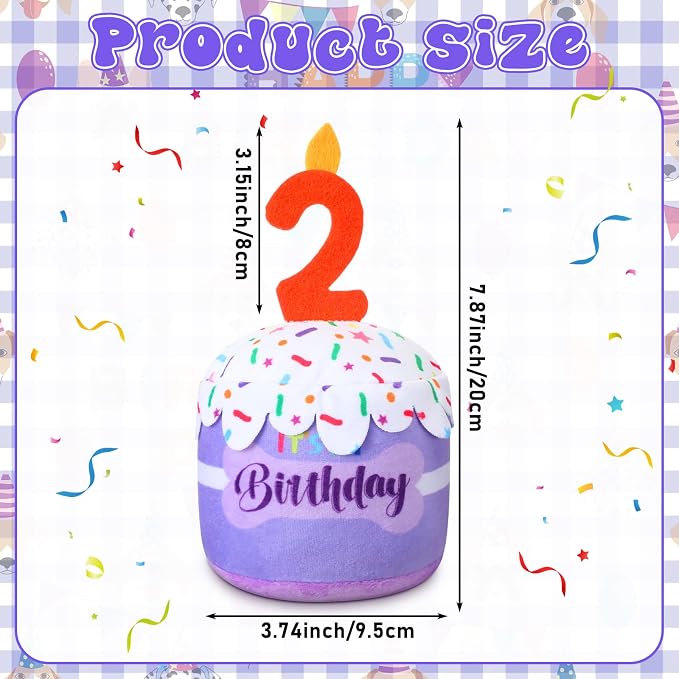 Dansydaisy Dog Birthday Cake Toy Squeaky Plush Gift,2nd,Purple