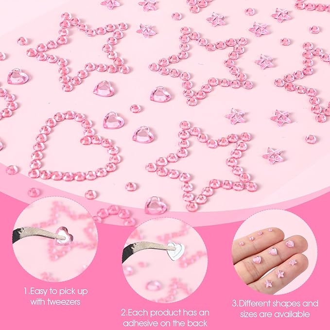 Star Face Stickers Gems for Women, Self Adhesive Face Rhinestones Hair GemsHeart Star Moon Shape Accessories with Tweezers for Makeup Body Hair Decor Festival Craft