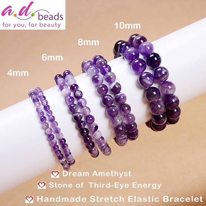 AD Beads Handmade Gemstone Stretch Elastic Bracelet Crystal Healing Reiki Nature's Beauty and Spiritual Essence Unisex